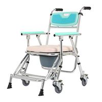 Wheeled Aluminum Alloy Shower Commode Chair, Folding Bedside Toilet Chair, 4 Wheels with Brake Non-Slip for Bathroom Toilet Stool Elderly Disabled Person