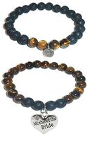 Hidden Hollow Beads Charm Tigers Eye and Black Lava Natural Stone Women's Yoga Beaded Stretch Bracelet Set. Comes in A Gift Box! (Mother of The Bride)
