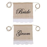 UEETEK 2pcs Rustic Hessian Chair Banner with Bride Groom Sign for Wedding Party Decor