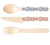 Perfect Stix Stars Cutlery-36ct Wooden Cutlery Set with Stars Custom Printed Red, White and Blue, 1" Height, 1" Width, 6" Length (Pack of 36)