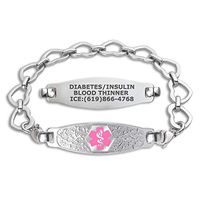 Divoti Custom Engraved Medical Alert Bracelets for Women, Stainless Steel Medical Bracelet, Medical ID Bracelet w/Free Engraving – Beautiful Olive Tag w/Open Heart-Pink-7.5"