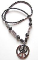 Healing Hematite Necklace with 4 18mm Hematite Beads and Double Peace Sign Pendant
