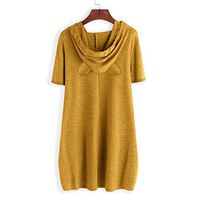 Xia&Han Women Cat Ear Hooded Print Blouse Short Sleeves Shirt Pocket Tops Dip Hem Tee Drawstring Tunic Yellow