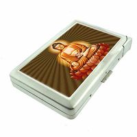 Cigarette Case with Built in Lighter Vintage Buddha S5 Smoking King Size Cigarettes Silver Metal Wallet 4" X 2.75" RFID Protection Religious