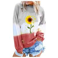 FEISI22❀ Women Crewneck Pullover Tops Casual Color Block Long Sleeve Lightweight Sweatshirt Blouses Pullover Hoodie