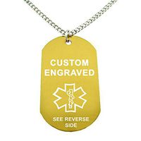 My Identity Doctor - Custom Engraved Medical Alert ID Dog Tag, Yellow Aluminum, 22 Inches Chain