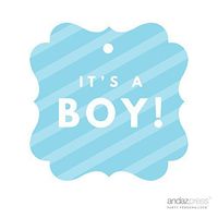 Andaz Press Fancy Frame Square Baby Shower Gift Tags, It's A Boy!, Striped Baby Blue, 24-Pack