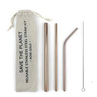 Reusable Stainless Steel Straw Kit | Set of 5 Including 1 Extra Wide Smoothie Straws + 1 Straight Straws + 1 Bent Straw + 1 Cleaning Brush + Travel Bag (10 Kits, Rose-Gold)