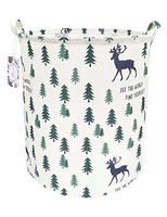 TIBAOLOVER 19.7" Large Sized Waterproof Foldable Canvas Laundry Hamper Bucket with Handles for Storage Bin,Kids Room,Home Organizer,Nursery Storage,Baby Hamper(Pine Trees and Deers)
