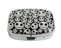 XUTAI Custom Personalized Square Stainless Steel Silver Glass Travel Pill Case Vitamin Decoration Box (Halloween with Skeleton Faces)