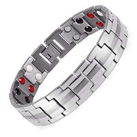 WANZIJING Magnetic Bracelets for Man, Double Row 4 in 1 Bio Elements Energy Health Care Bangle Jewelry for Arthritis and Carpal Tunnel,Silver