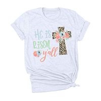 Eoeth Happy Easter!Blouse Shirts for Women he is Risen y’All Letter Print Short Sleeved Top Casual Loose T-Shirts Pullover White