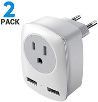 European Plug Adapter, 2 Pack US to Europe International Travel Plug European Adapter, Plug Type C Adapter with 2 USB Ports for Italy, Germany, France, Greece