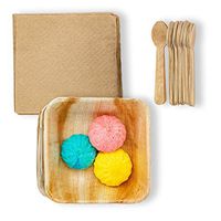 KIKI Green Biodegradable Bowls 5.5 Inch Square Deep [25 Bamboo Bowls 25 Wooden Spoons and 50 Unbleached Napkins] We Use Eco Friendly Products It Is Alternative For Plastic Bowls