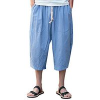 Gocheaper Men's Casual Slim Sports Pants Calf-Length Linen Trousers Baggy Harem Pants (Sky Blue,L)