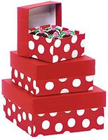Made in USA Recycled Paper Kraft Boxes – 3.25”, 4.25” & 5.25” – Nested Squared Boxes with Lids (Small Set of 3 - Red Polka Dot))