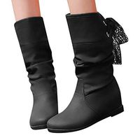 Veodhekai Women Increase Within Boot Student Middle Tube Large Size Boots Mid Flats Boots Students Shoes Black