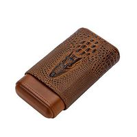 LUBINSKI 3 Holders Cigar Case with Interior Cedar Lining for 3 Cigar Genuine Leather 3D Pattern Travel Cigar Holder, Packed with Nice Gift Box (Dark Brown)