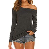 Kiyotoo Womens Off Shoulder Tops Long Sleeve Boat Neck Cute Loose Shirts Casual Pullover Knit Jumper Gray