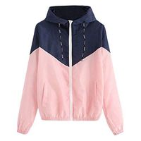 Cropped Hoodie, Women Teen Girl Contrast Color Block Long Sleeve Hooded Crop Tops Sweatshirt Loose Pullover Shirts Pink