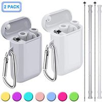 Henva 2 Pack Reusable Collapsible Straws for Kids Adult, BPA Free and Food-Grade Silicone Drinking Straws with Portable Case and Cleaning Brush for Juice, Coffee and Smoothie, White/Light Gray