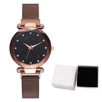 Meidexian888 Smart Watch,Starry Sky Dial Quartz Mesh Belt Magnetic Buckle Ladies Watch With Box (Brown)