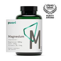 Puori Organic Magnesium Zinc Supplement - 300mg x 120 Vegan Capsules - M3 for Sleep & Immune Support, Muscle Recovery, Leg Cramps - Zinc 15mg, Vitamin B6 11mg, Malic Acid 300mg