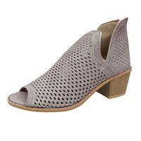 Xia&Han Womens Tops Women's Ankle Boots Hollow Out Buckle Ankle Slip On Low Chunky Heel Casual Shoes Cutout Boots