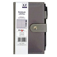 Slim Faux Leather Pocket Closing Notebook with Pen - Grey, Size 6.1" x 3.7"