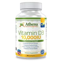 Athena - Vitamin D3 10,000IU High Strength - 90 Softgels Capsules - Supports Immune System, Muscle Energy, Strong Bones and Healthy Dental