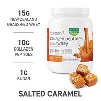 HumanN Collagen Peptides Plus Whey | Low-Carb, Grass-Fed, Pasture-Raised, 10 Grams of Collagen Peptides Plus 15 Grams of Whey Protein, Gluten Free, Soy Free, Non-GMO, Type I and III(Salted Caramel)