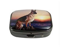XUTAI Custom Personalized Square Stainless Steel Gun Silver Glass Travel Pill Case Vitamin Decoration Box (German Shepherd Dog)