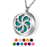 HOUSWEETY Aromatherapy Essential Oil Diffuser Necklace-Stainless Steel Locket Pendant,11 Refill Pads(Engraving)