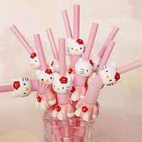6 pcs/lot Christmas Super cute Hello Kitty telescopic curved cartoon suction tube drink sucker cocktail decorative party AB220