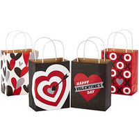 Hallmark 6" Small Valentines Gift Bags (Pack of 4; Hearts, XOXO, Black, Gray, Red, White) for Classroom Parties, Galentines Day Treats, Gifts for Teachers, Grandchildren, Coworkers