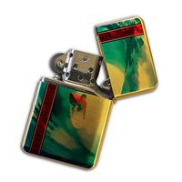 Gold Flip Top Refillable Windproof Lighter - Surfer Surf The Wave Lighter Gold