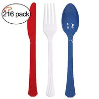 Tiger Chef Red Blue White American Flatware Party Supplies, Heavyweight Colored Plastic Silverware Includes 72 Forks, 72 Teaspoons, and 72 Knives (July 4th, 216)