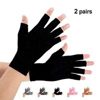 Brace Master 2 Pairs Women Compression Gloves Arthritis Gloves Fingerless Hand Brace Support Warmth for Finger Joint, Relieve Pain from RSI, Carpal Tunnel and Tendonitis (Pure Black, Large)