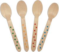 CaterEco 100-Piece Birchwood Compostable Spoons, Stars Print