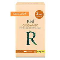 Rael Certified Organic Cotton Panty Liners, Regular - 2Pack/40 total - Unscented Pantiliners - Natural Daily Pantyliners (2 Pack) ,6 Inch