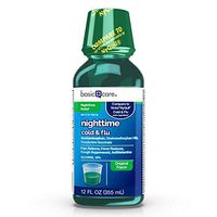 Amazon Basic Care Nighttime Cold & Flu Relief, Pain Reliever, Fever Reducer, Cough Suppressant & Antihistamine, 12 Fluid Ounces