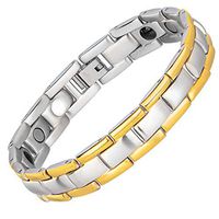 Qucasyl Titanium Magnetic Therapy Bracelets for Men, Arthritis Pain Relief Bracelets with Removal Tool, Silver Gold Christmas/New Year Gifts