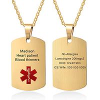 Medical Alert Necklace for Men Women Stainless Steel Engraved Medical ID Tag Emergency Med Alert Necklace for Men & Women Medical Alert Jewelry (Gold, Customize)