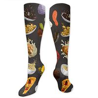 Knee High Compression Socks 15-20 mmHg Best Medical Nursing for Men & Women - Foodie Pizza Noodles Burger Steak Kitchen Food Wallpaper Long Stockings for Athletic/Varicose Veins