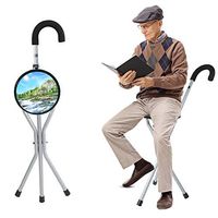 Alomejor Folding Walking Stick Chair Portable Tripod Walking Seat Walking Cane Stool Seat for Old People or Traveling