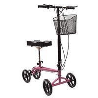 Clevr Medical Foldable Adjustable Steerable Knee Walker Scooter with Dual Brake System & Basket for Foot Injuries or Surgery, Alternative to Crutches, Pink
