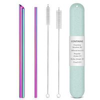 Reusable Metal Stainless Steel Straws: Regular Metal Straws + Metal Boba Straws + Wheat Cases + 2 Cleaning Brushes + 1 Pouch, for Hot and Cold Drinks, Portable for Personal Use, 8.5 inche, Rainbow