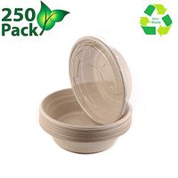 26Oz Round Disposable Bowls with Lids Natural Sugarcane Bagasse Bamboo Fibers Sturdy Compostable Eco Friendly for Hot And Cold Foods, 250 Pack
