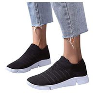 Veodhekai Women Solid Striped Sneakers Flats Shoes Ankle Sport Run Sneakers Casual Shoes Cute Students Work Black