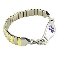Women's Medical Alert ID Bracelet - Custom Engraving Included, Two-Tone Sparkle, Stretch - Asteria, Purple - Size 8.75